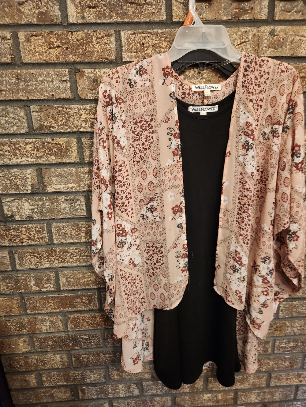 Wallflower Blush Floral Patchwork Open Kimono Cardigan With Black Dress Size Med